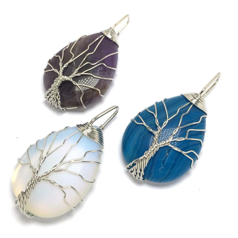 Pendant Necklaces Natural Stone Necklace Color Wire Wrap Water Drop Shape Amethysts For Women Men-image-708522435