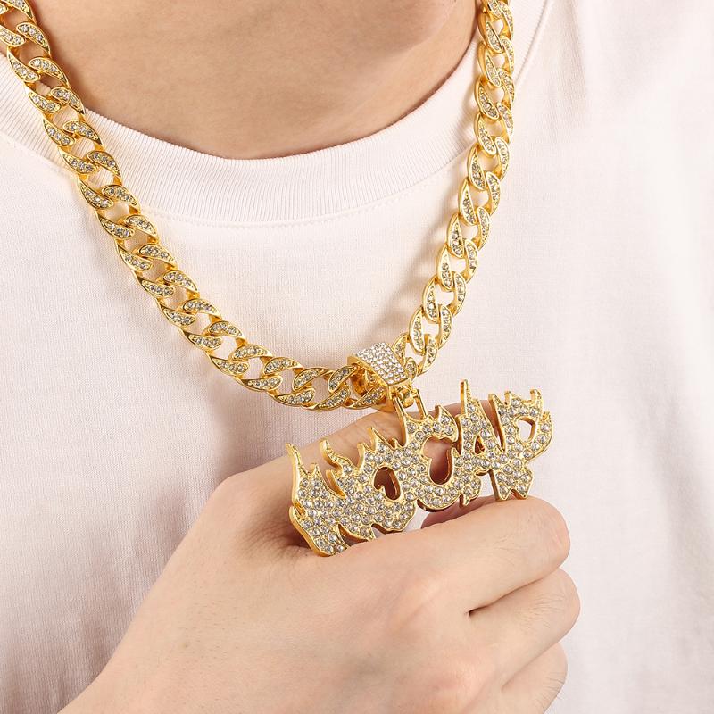 

Pendant Necklaces Fashion Rock Hip-hop No Cap Necklace Iced Out Crystal Miama Charm Jewelry Luxury Collar Male Chain Rapper Accessories