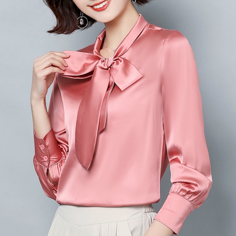 

Blusas Mujer De Moda Long Sleeve Blouse Women Bow Collar Office Women Tops Pink Chiffon Blouse Womens Tops And Blouses C461 210602, Rose red