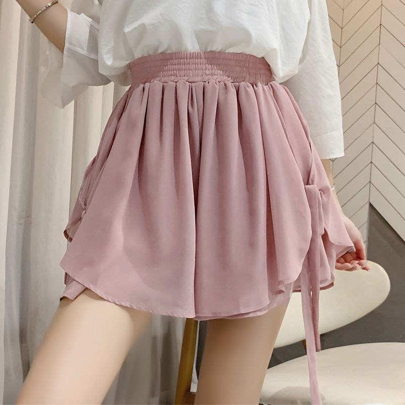 

Women's Shorts White Pink Black Sweet Summer Loose Chiffon Skirts Fashion Elastic High Waist Beach Sexy Wide Leg C7510, White shorts