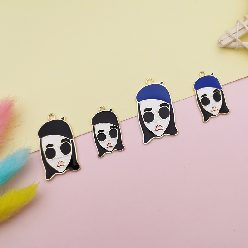 

10pcs Enamels Cartoon Sunglasses Girl Charms DIY Handmade Bracelet Necklace Earring Jewelry Accessories Pendant Material