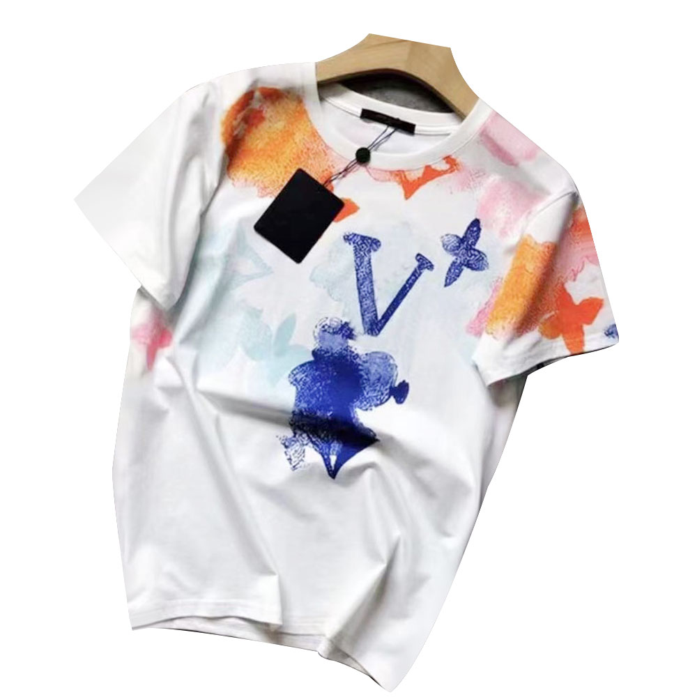 

White printed men's short-sleeved top with round neck