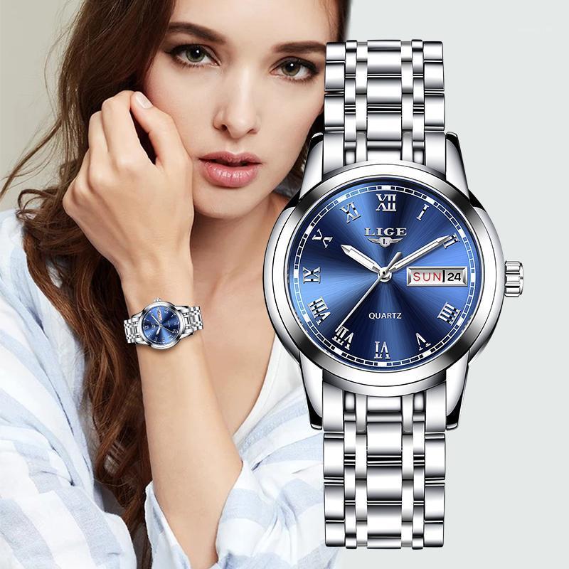 

Women Watches Top Stainless Steel Waterproof Ladies Quartz Watch For Bracelet Gift +Box Wristwatches, Red
