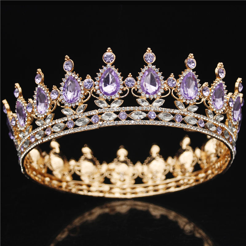 

Gold Purple Queen King Bridal Crown For Women headpieces Headdress Prom Pageant Wedding Tiaras and Crowns Hair Jewelry Accessories