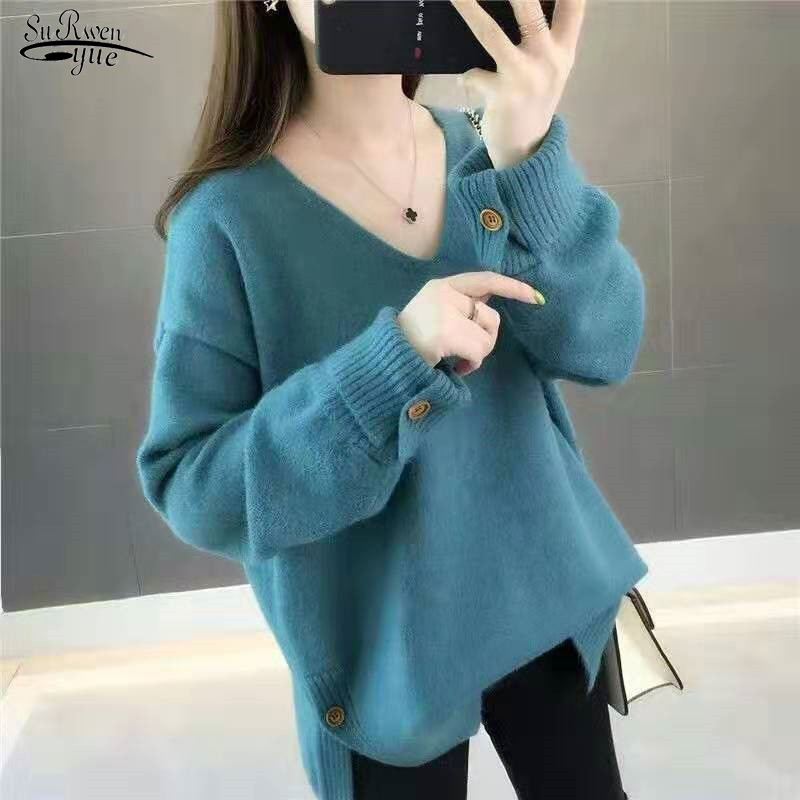 Automne Hiver Grande Taille Femmes Chandails Et Pulls Cachemire Col En V Lâche Coréenne Pull De Noël 11843 210508