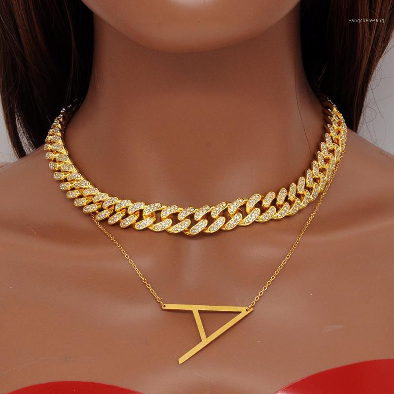 

Chains Gift Box Super Bling A-Z Iced Out Cuban Chain Stainless Steel Initial Letter Necklace 2 Pieces Set Jewelry Dropshippig