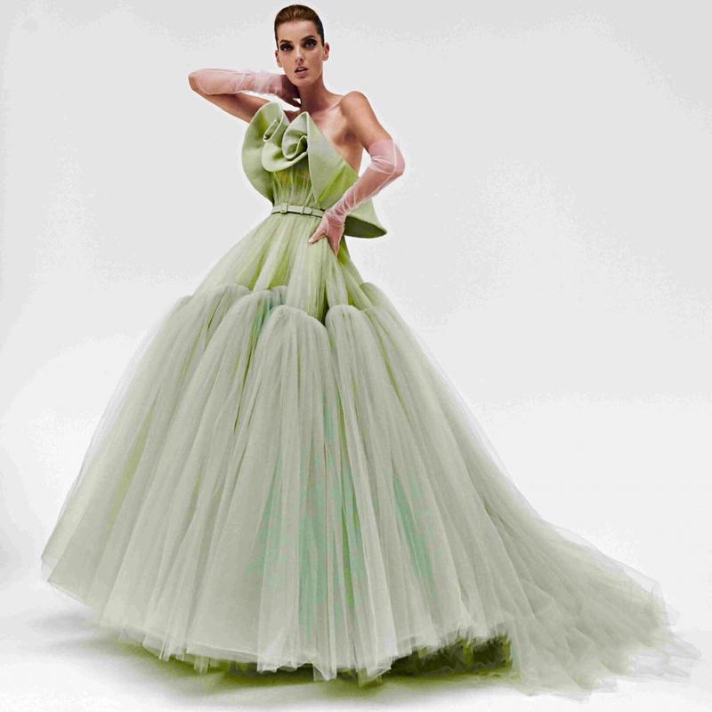 

Casual Dresses Arrival Green A-line Tulle Party Women Off The Shoulder Fresh Long Prom Gowns Custom Made, Beige