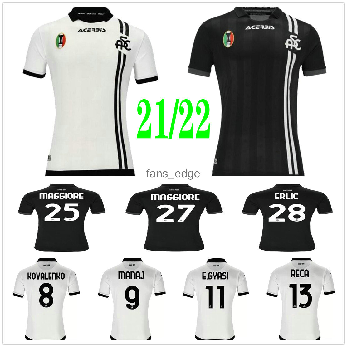 

2021 2022 Spezia Calcio Soccer Jerseys 11 E.GYASI 10 AGOUME 9 MANAJ 8 KOVALENKO MAGGIORE ERLIC RECA POBEGA A.Galabinvo Custom 21 22 Home Away Third Football Shirt, Black men size s-xxl