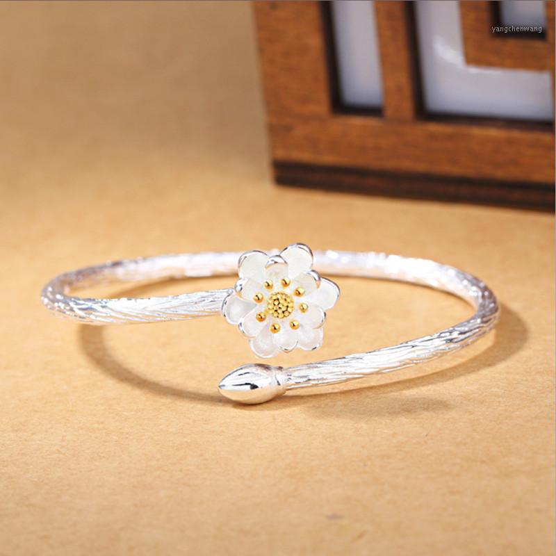 Fashion Exquisite Creative 925 Sterling Silver Jewelry Bracelets Edition Featured Lotus Flower Bangles Bangle-image-743175519