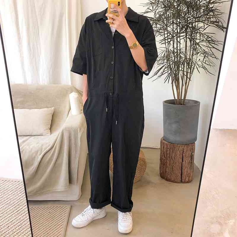 

Men' Pants Summer Clothes Japanese Port Wind Tooling Jumpsuit Casual Loose Long-sleeved Overalls Trousers 22 WLGE, Black