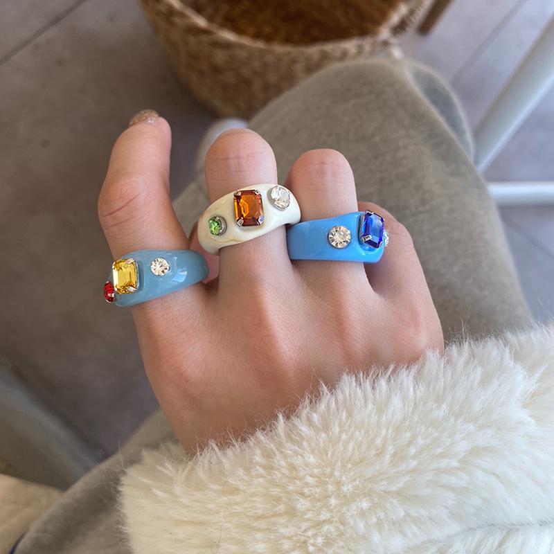 

Cluster Rings Peri'sBox 4 Colors Size 7 Rhinestone Resin Irregular Wide Chunky Geometric For Women Cute Retro Statement Jewelry