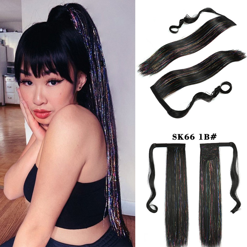 

22Inch 100G Synthetic Ponytail Mixed Glitter Twinkle Hair Tinsel Drawstring Ponytails Extensions, #30