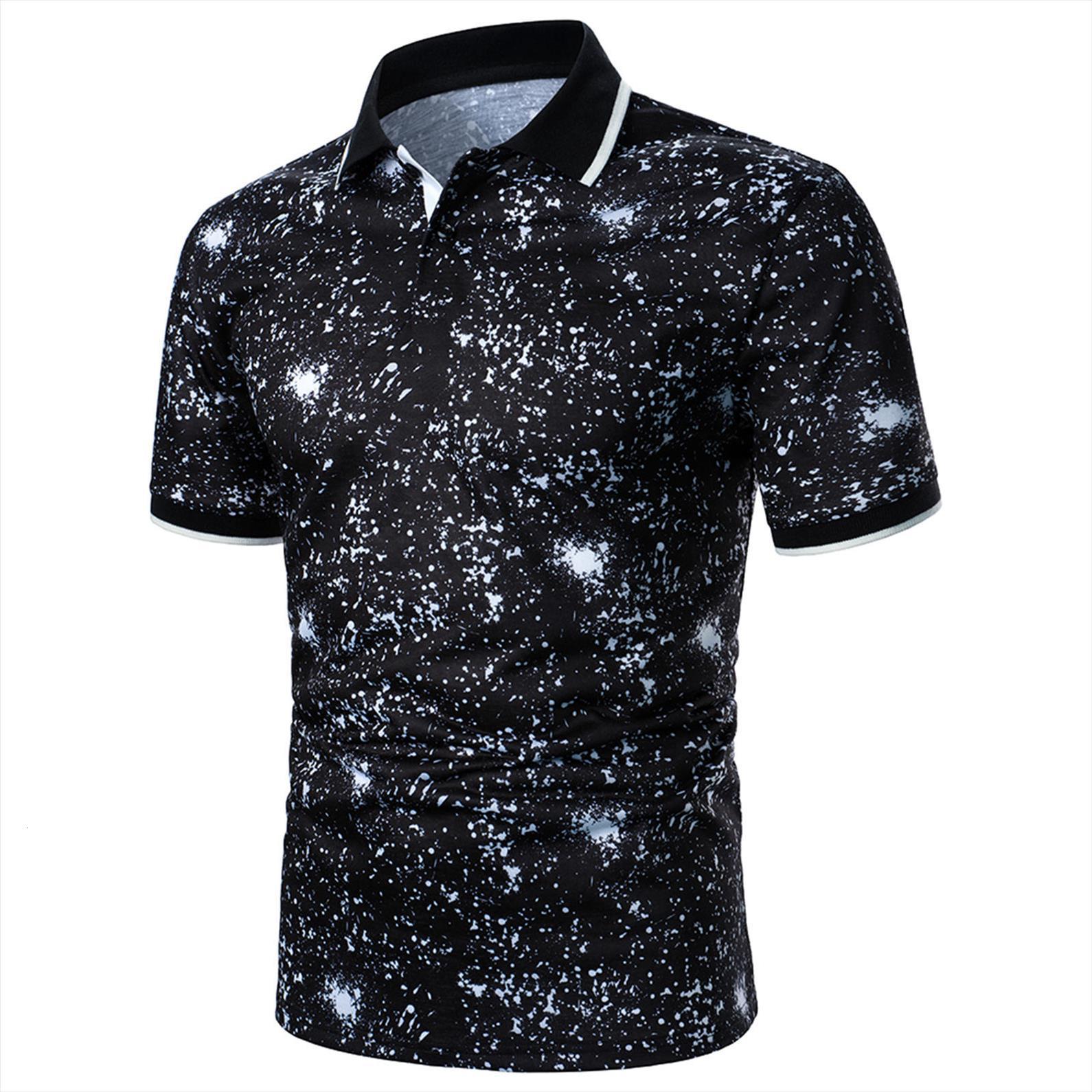 

summer casual shirts ink printing mens polos button short sleeved shirt homme men clothing, White;black