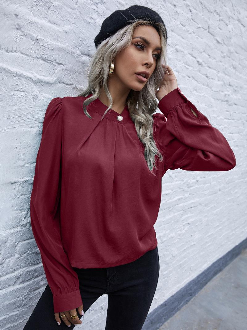 

Women' Blouses & Shirts Fashion Button Shirt Women Casual O Neck Long Sleeve Solid Color 2021 Spring Autumn Vintage Female, Green