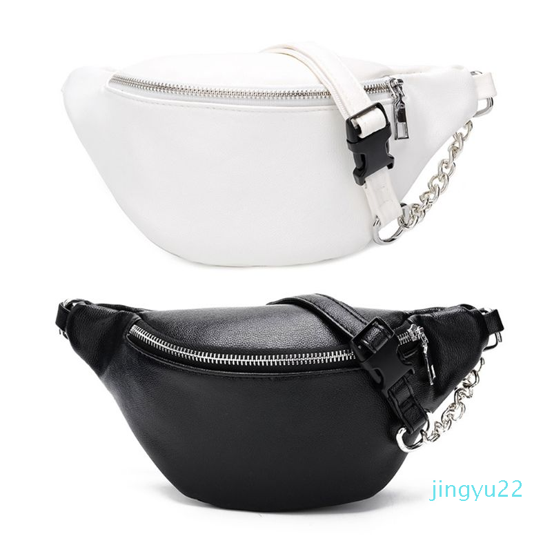 

Designer-Waist Bags Fashion Leather Fanny Pack Chest Bag Phone Purse With Metal Chain For WoMan, Black