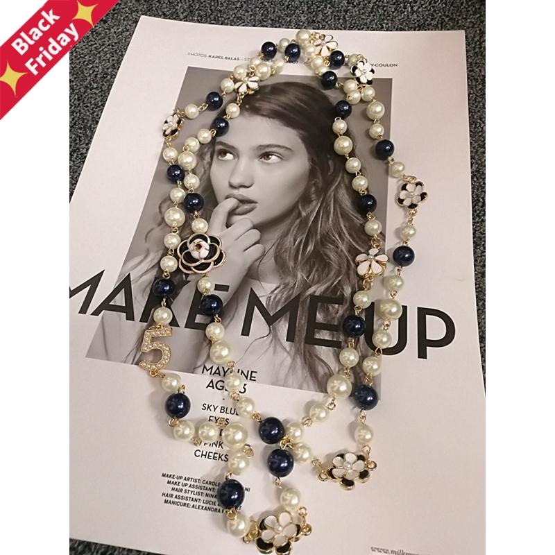 

Chains Luxury Colorful Pearl Pendant Camellia Sweater Chain Necklace For Women, Silver