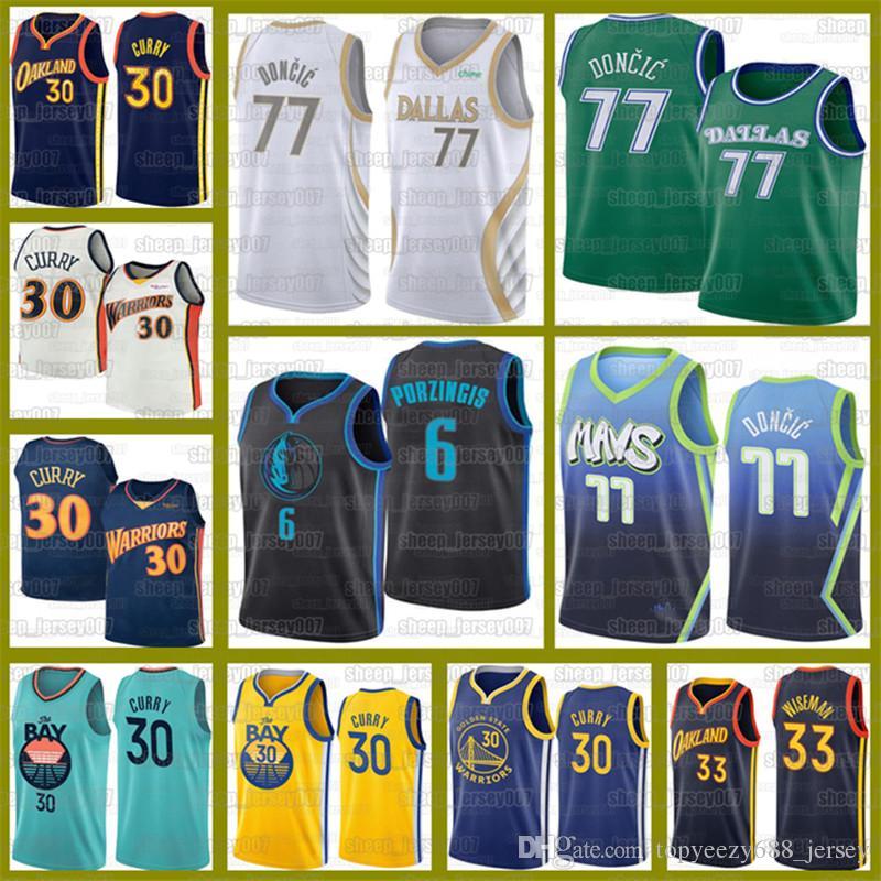 

Luka Dallas Mavericks Jerseys 77 Doncic Stephen 30 Curry Basketball Kristaps 6 Porzingis Warriors 41 Nowitzki James 33 Wiseman, Black;red