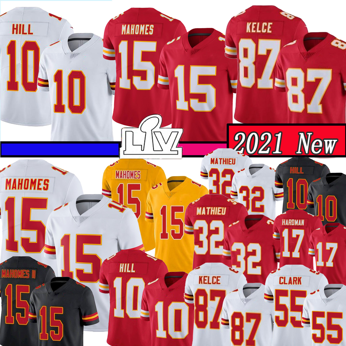 

15 Patrick Mahomes Men Football Jerseys Hill 87 Travis Kelce 32 Tyrann Mathieu Edwards-Helair 17 Hardman 2021, Black;red