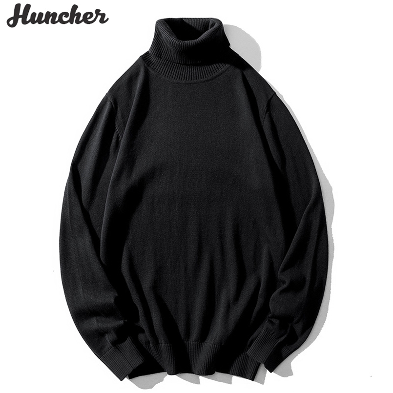 Huncher Mens Knitted Turtleneck Sweater Men Autumn Winter Vintage Pullover Jumper Male Korean Style Black Sweaters For Men 210809