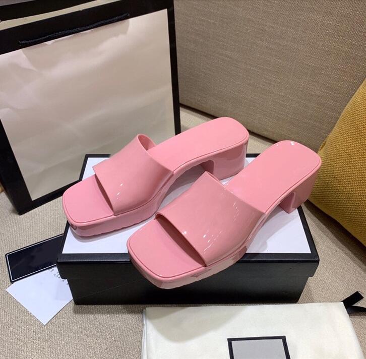 

Candy Color Jelly Mules slippers Women Chunky high heel Platform Slides Blue Pink Black Summer Sandals Casual Beach Shoes Woman, Lightgreen
