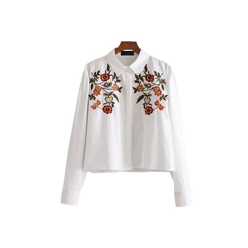 

Women's Blouses & Shirts Women Embroidery Blouse White Shirt Cotton Long Sleeve Turn-down Collar Top Fashion Blusa