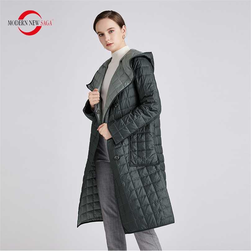

MODERN SAGA Women Coat Autumn Thin Cotton Padded Spring Long Jacket Hooded Parka Woman Quilted  211018, 02 green
