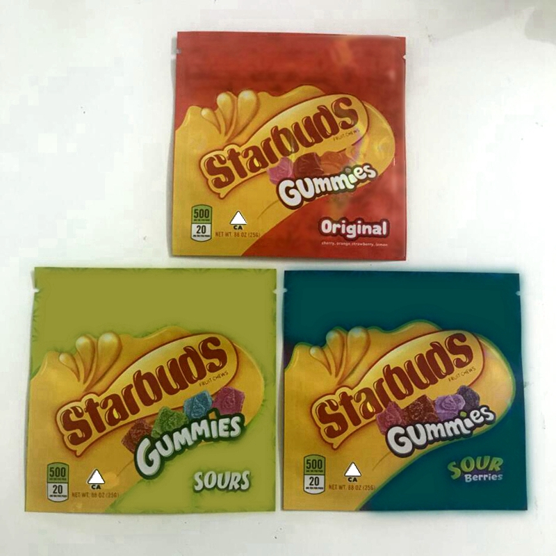 

3 types 500mg Starbuds gummmies packaging bags empty cannaburst edible fruit chews package bag smellproof resealable ziplock packages candy mylar baggies