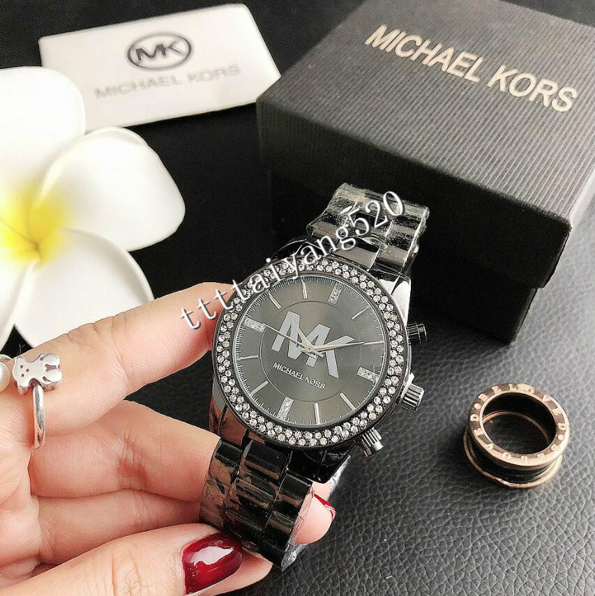 

004 michaelmkkors Fashion designer Diamond Watches women Girl Big letters women Clock Wristwatch steel band watch Quartz watch men, Ombre color
