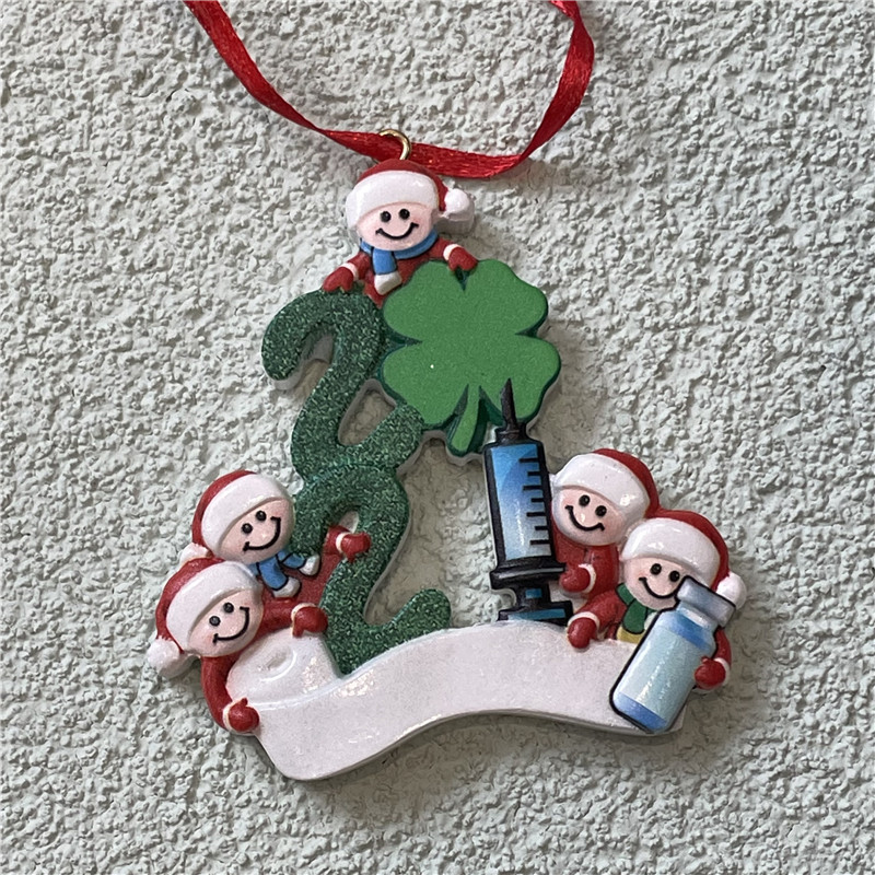 

2021 Christmas Decoration Birthdays Party Gift Product Personalized Family Of 4 Ornament Pandemic DIY Resin Accessories with Rope