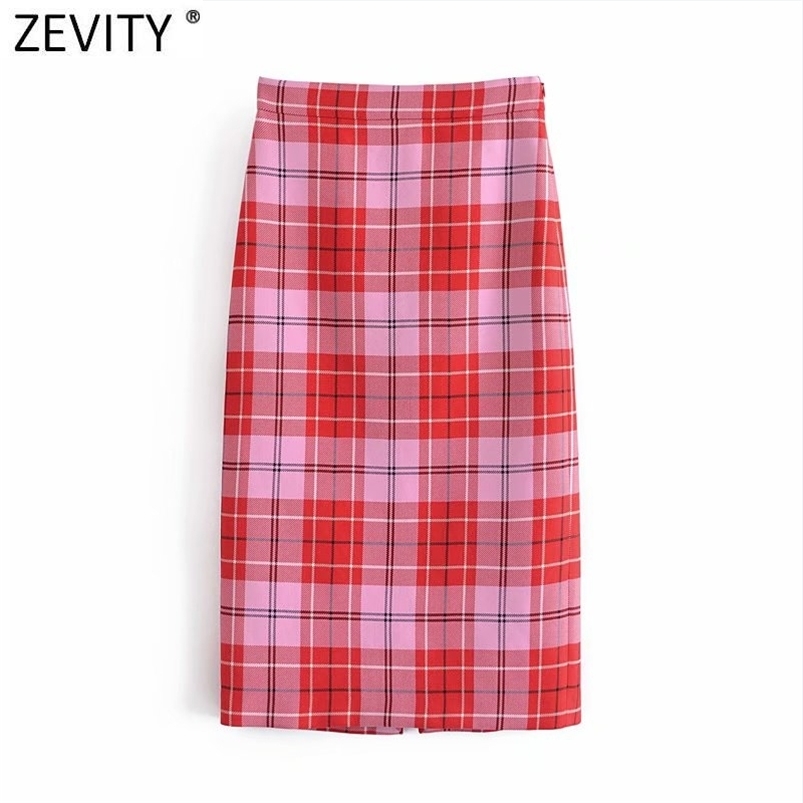 

Zevity Women Vintage Red Plaid Print Casual A Line Midi Skirt Faldas Mujer Female Side Zipper Split Slimming Vestidos QUN743 210721, As pic qun743wf