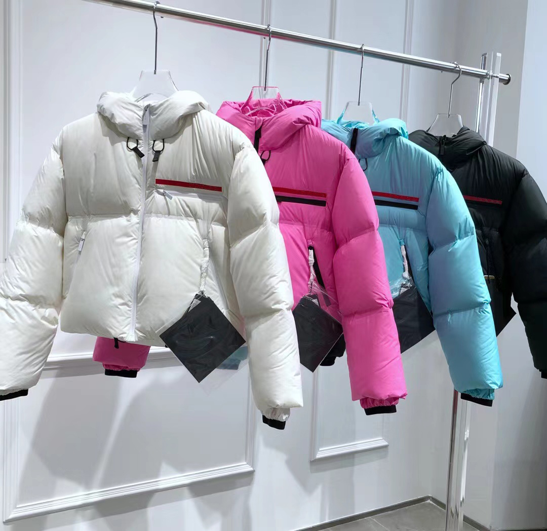 

Designer Down Jacket PRAD Hooded High Quality Ladies Budge Triangle LR-HX021-MK2 Tec Rec Eggshell Fabric Short Long Sleeve, 12345