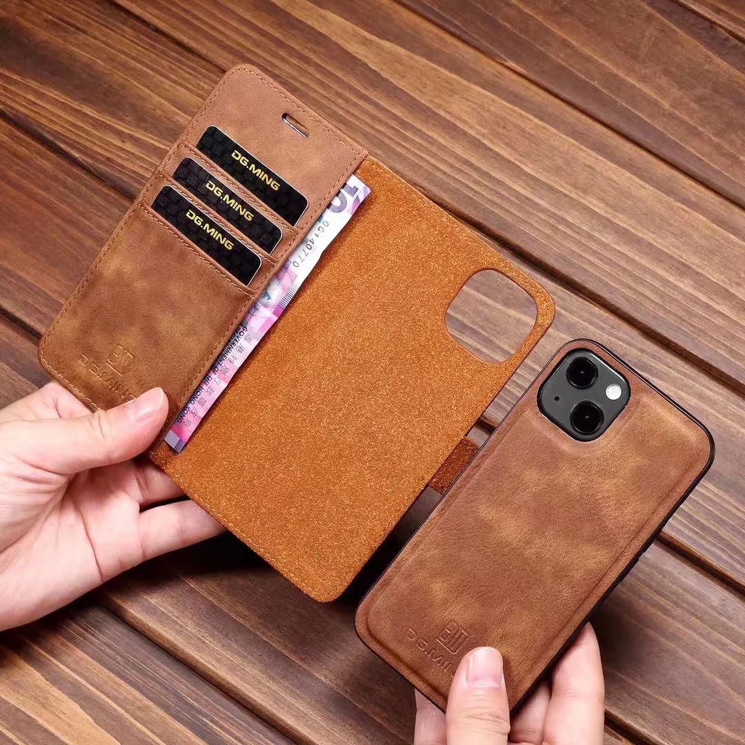 

DG.MING Detachable Leather Wallet Cases For Samsung A53 A73 A13 5G S23 S22 Ultra Plus Note 20 Magnetic Removable 2in1 Flip Cover Metal Button Business Card Holder Pouch, Black