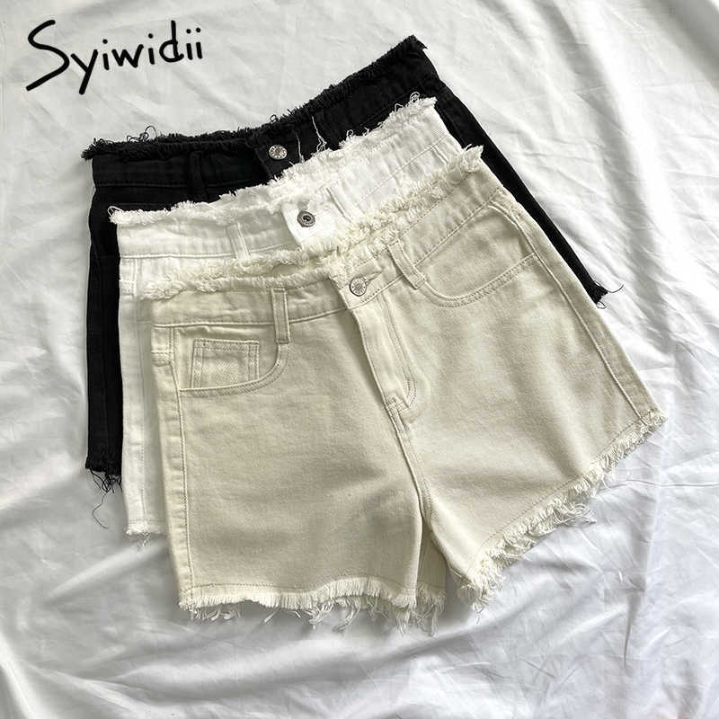 

Syiwidii Jean Shorts For Women Summer Plus Size Denim Clothing Booty High Waisted Sweatshorts Fashion Tassel White Black 210611