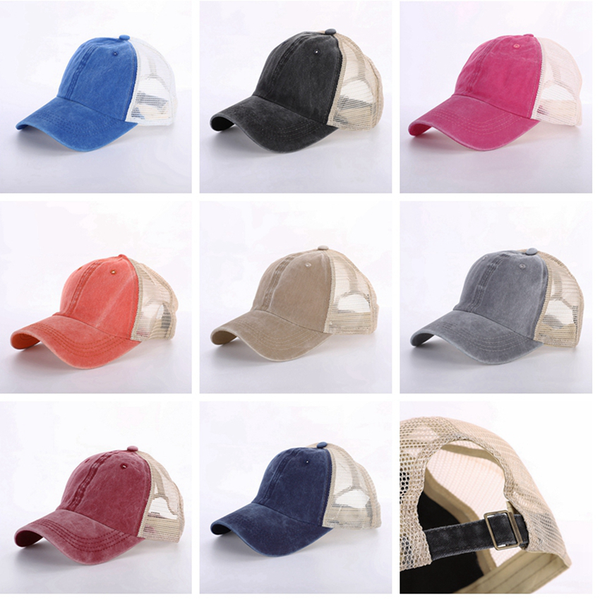 

8 Colors Ponytail Hats Men Woman Washed Mesh Baseball Cap Outdoor Sports Adjustable Sun Protection Net Caps CYZ3099 100Pcs