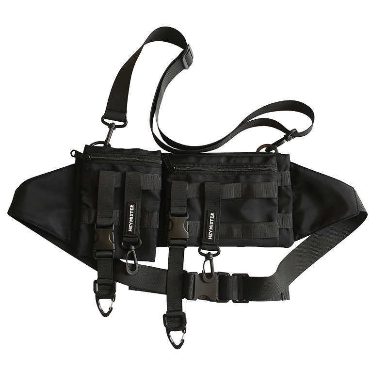 

Techwear Multi-pocket Tactical Functional Waist Pack Casual Phone Pouch Outdoor Running Hip Hop Chest Rig Belt Bags Streetwear 210708, Black
