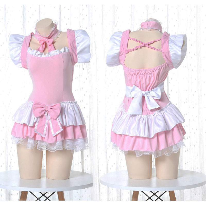 

Lolita Cute Lolita Dress Pink Maid Outfit Japanese Anime Cosplay Costume Apron Maid Uniform Kawaii Nightdress Outfit for Woman, Red