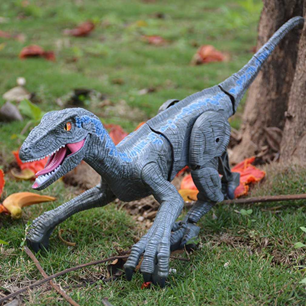 

RC Dinosaur 2.4G Intelligent Raptor Spray rc Animal Remote Control Jurassic Velociraptor Dinobot Walking Music Animals Toys Q0823, Blue