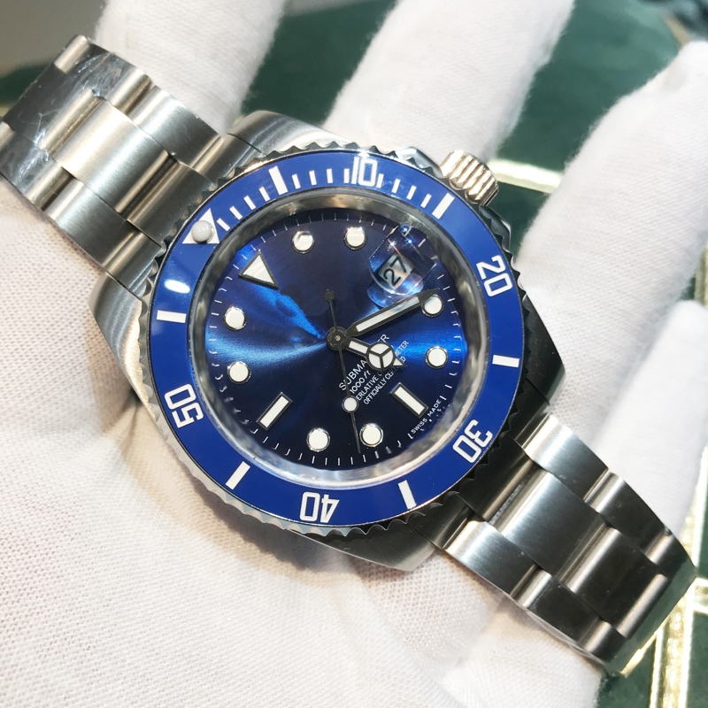 

Mens Watches blue dial Ceramic bezel dial sapphire glass Luminous Automatic SUB 2813 904L stainless steel waterproof wristwatches, Box