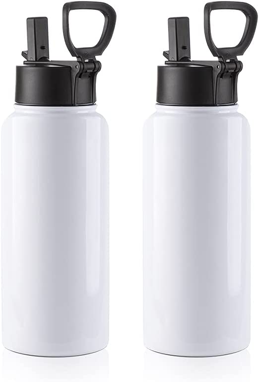 

Sublimation Blank Tumbler 32 OZ White Vacuum Flask Stainless Steel Sports Wide Mouth Water Bottle with Straw and Portable Handle