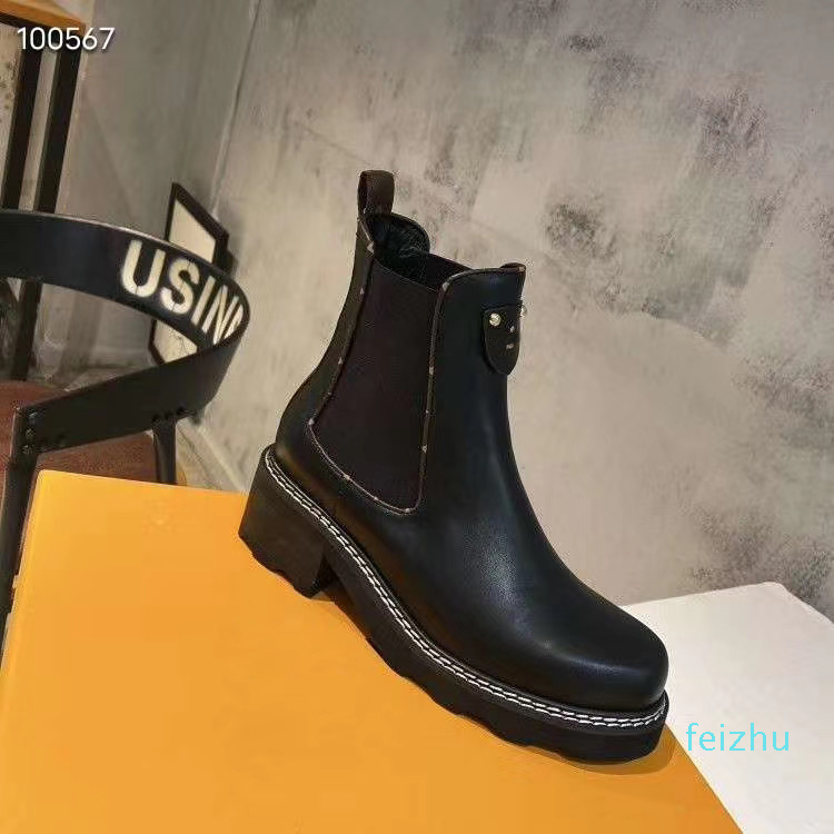 

Fashion Luxury Platform Boots new Women Martin Boots black calf leather womens Work boot Woman Beaubourg Ankle Boots Size 35-41