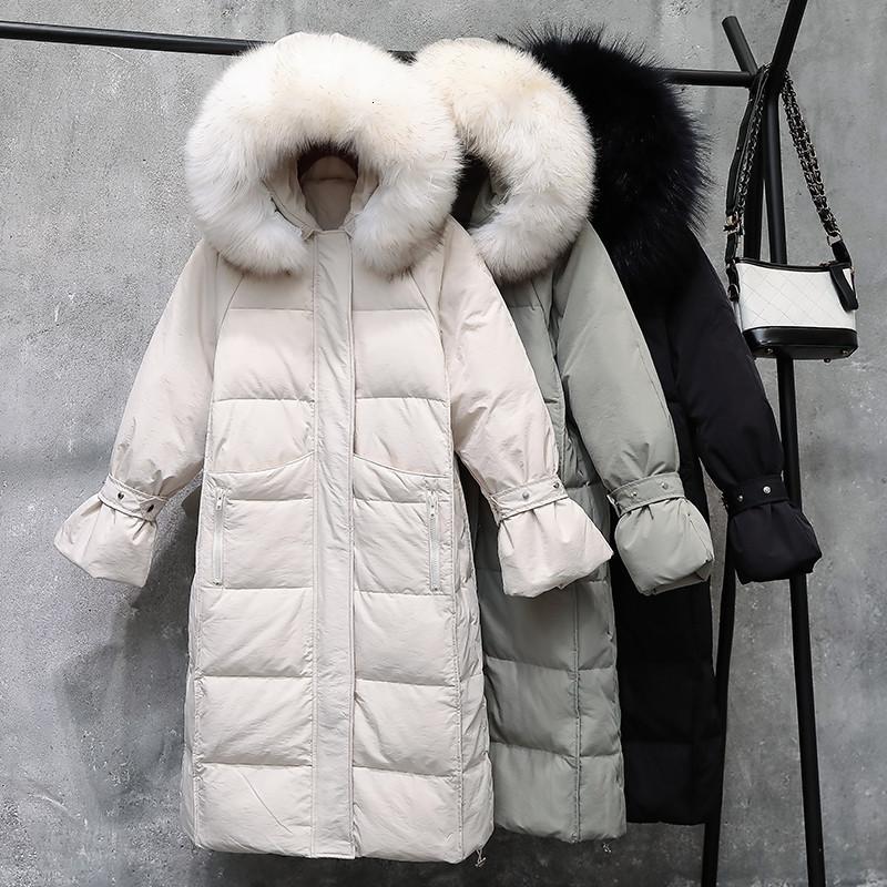 

Women's Down & Parkas Winter Jacket Women White Duck Thick Warm Big Fur Collar Hooded Female Long Parka Coat M404 T1VB, Black