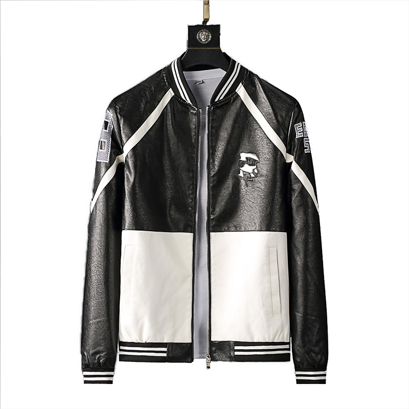 

Winter warm thick leather jacket men stand collar PU clothing wholesaleM-3X001, Black