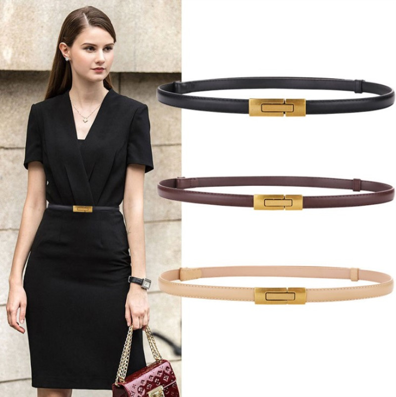 

Belt for Woman Fashion Lock Design Womens Adjustable Belts Genuine Cowhide Width 1.4cm 7 Color Optional, 98cm