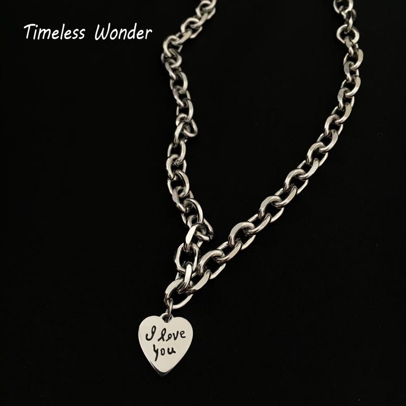 

Timeless Wonder Titanium Heart O Chain Necklace For Women Jewelry I Love You Kpop Designer Emo Ins Gift Goth Egirl Japan US 6522 Chokers