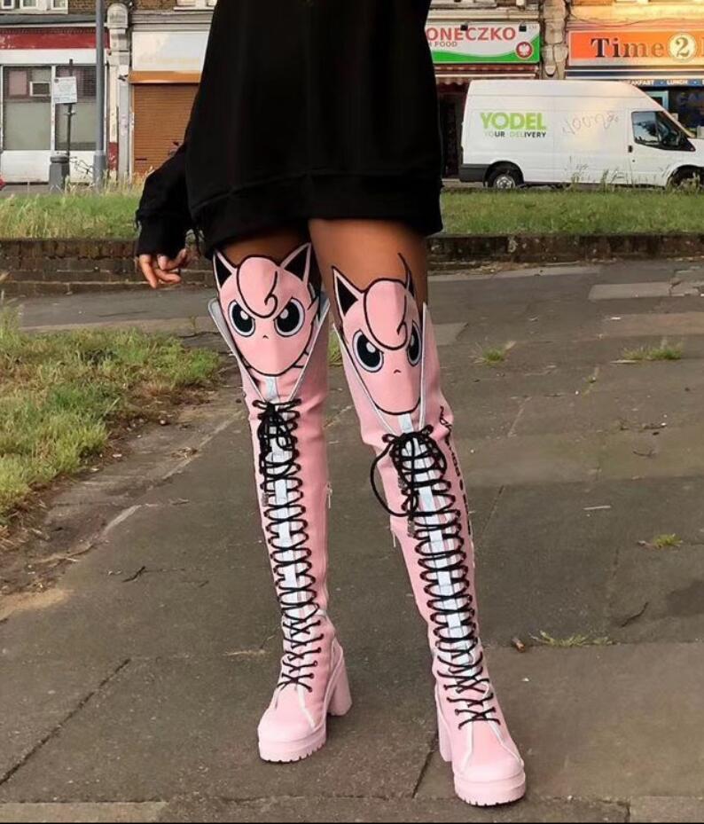 

fashion desigh thigh high boot point toe booties hlace up boots over knee cute party shoes women, Yellow