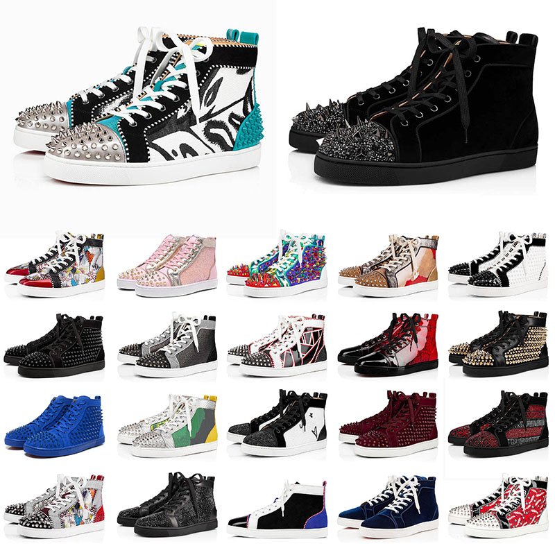 

35-47 Men Women Casual Red Bottoms Fashion Luxurys Designers Shoes Studded Spikes Leather Suede High Boots womens mens outdoor Walking platform sneakers, A7 dark blue