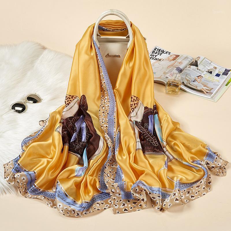 

Scarves Women's Spring Autumn And Winter Four Seasons Printing Silk Satin All-match Long Scarf Women Fashion Lady Hijab, Blue;gray