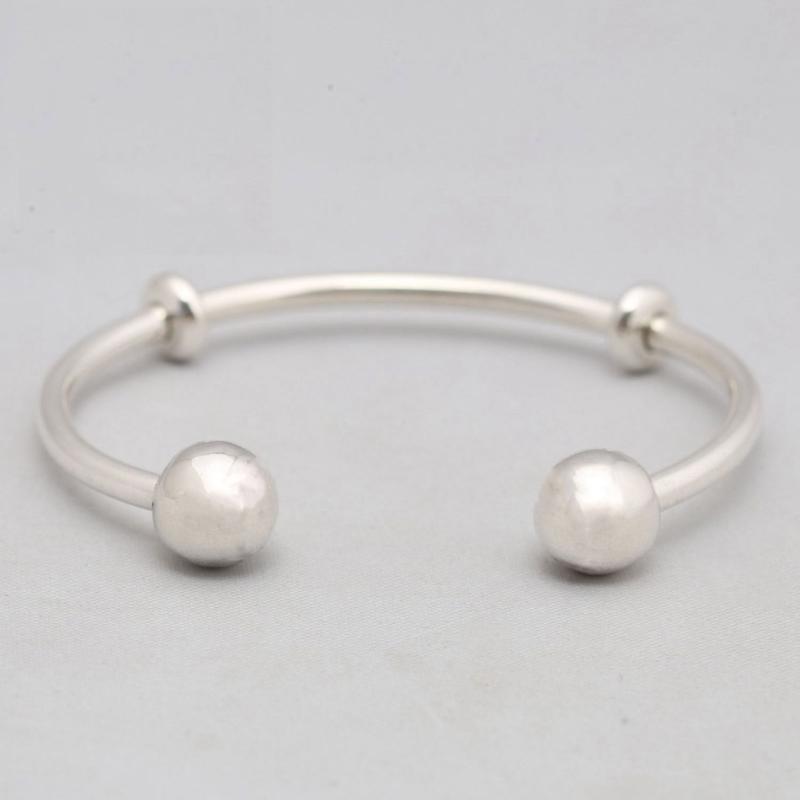 

Link, Chain S925 Open Bangle Bracelet For Women Round Clasp Fit Lady Bead Charm Pendant