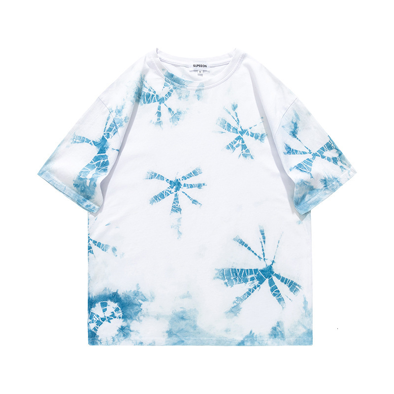 

t shirt hand tie dyed short sleeve summer fashion brand loose original night style gradual change lovers half, White;black
