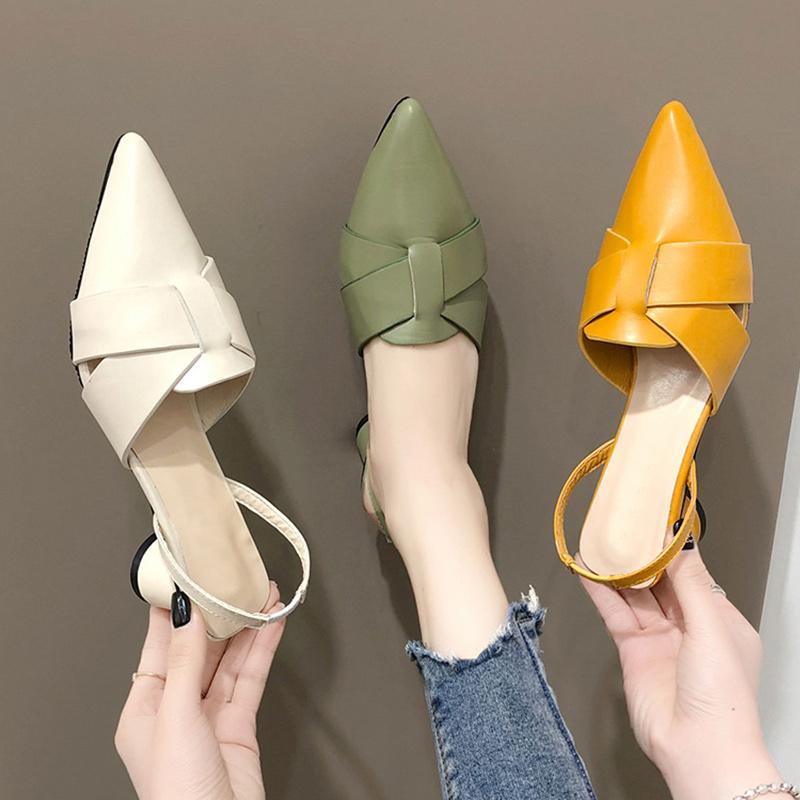

Summer Women Pointed Toe Solid Round Heel Back Strap Female Shoes Fashion Ladies Footwear Rubber 2021 PU Sandals, Yw